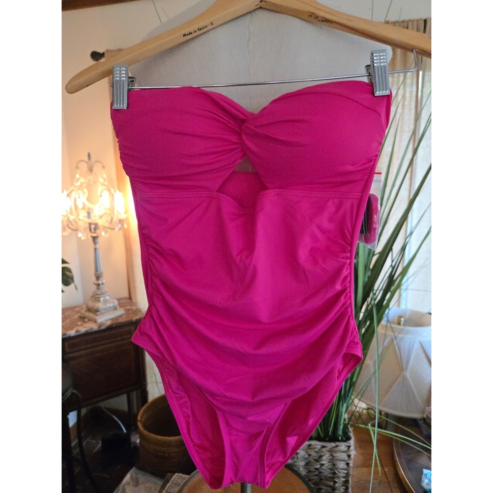 NWT - KATE SPADE Rose Jam Pink Bandeau One Piece Swimsuit XS Ruched Sweetheart